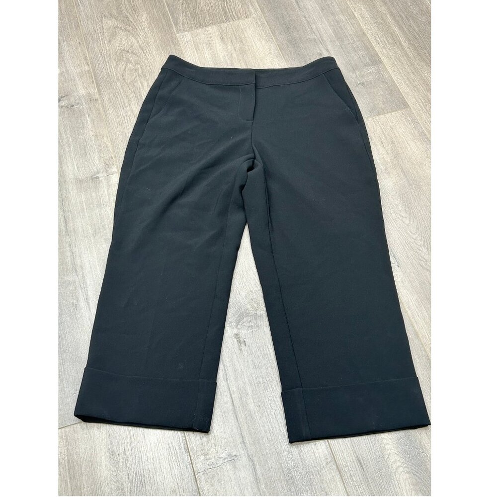 St. John Caviar Womens Black Wide Leg Cropped Dress Pants Capsule Wardrobe Sz 2